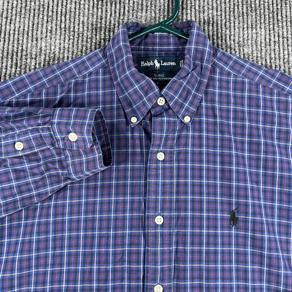Ralph Lauren Shirt Mens Large Blue Check Long Sleeve Button Down Blake Fit